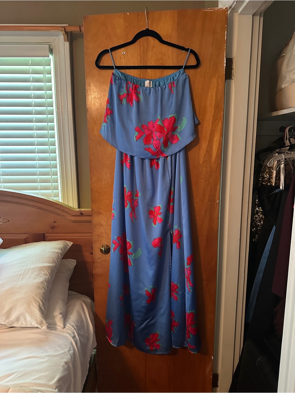 Sugarlips Blue Maxi Dress with Red Floral Print
